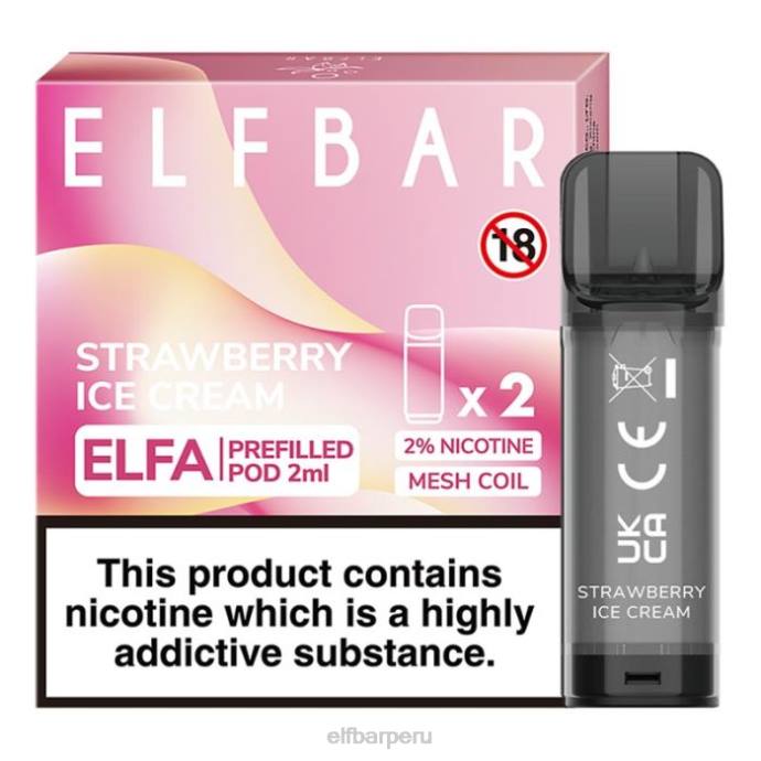 cápsula precargada elfbar elfa - 2 ml - 20 mg (paquete de 2) 06XD115 helado de fresa