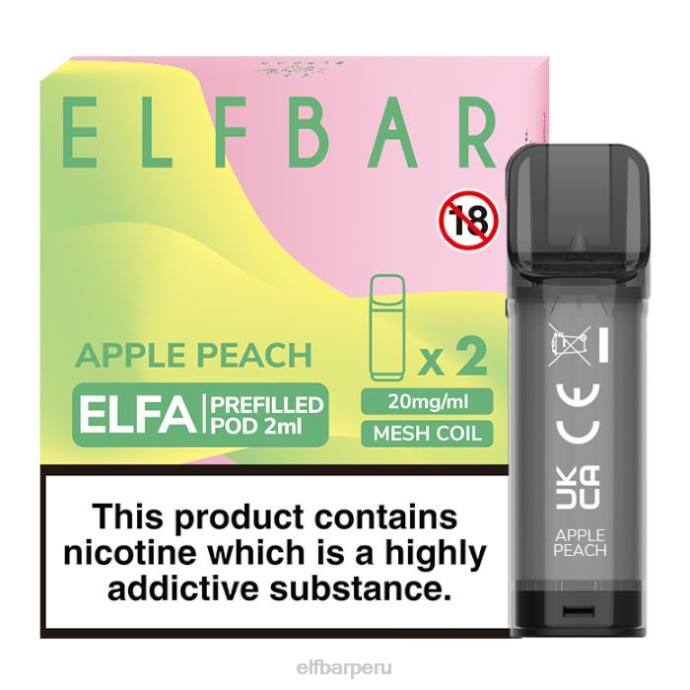 cápsula precargada elfbar elfa - 2 ml - 20 mg (paquete de 2) 06XD116 durazno manzana