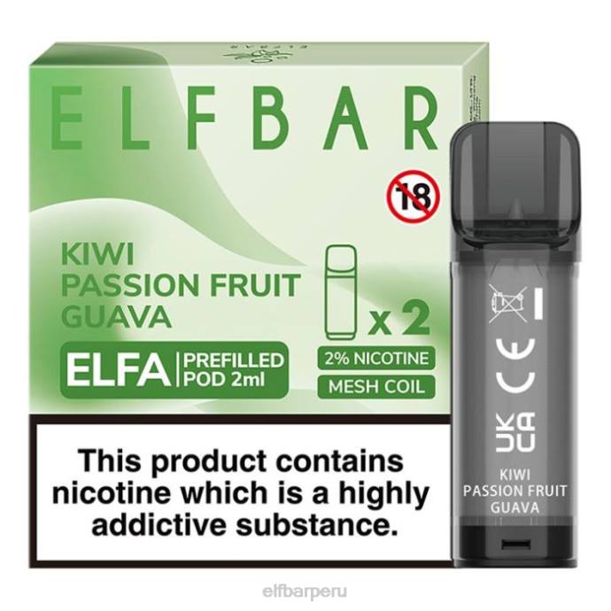 cápsula precargada elfbar elfa - 2 ml - 20 mg (paquete de 2) 06XD117 kiwi maracuyá guayaba